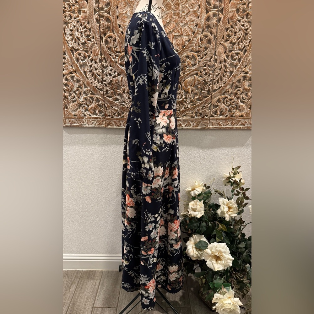 CUPSHE Floral Print Maxi Dress A-line Long Sleeves Wrap Dress- size M (8-10) - Picture 9 of 16